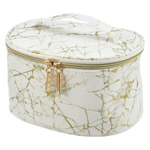 Marble Makeup Toiletry Organizer Bag White Gold Tone 8"x6"x5"